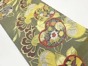 扇子に源氏車・宝尽くし・花々模様織出し袋帯